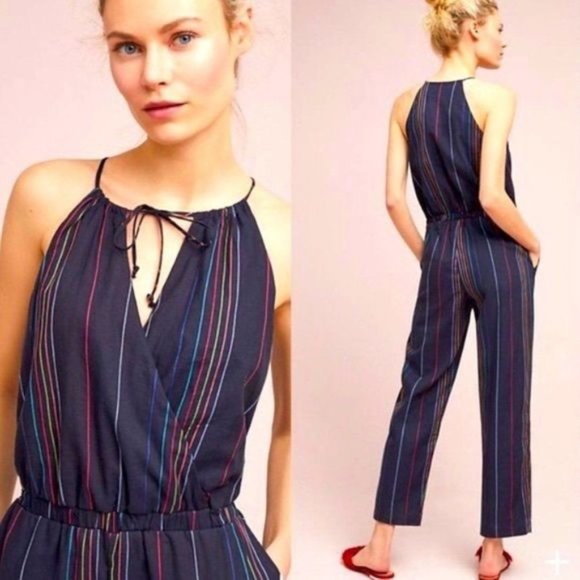 Dolan Anthropologie  Striped Jumpsuit Navy - Picture 1 of 6
